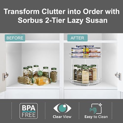 Sorbus Lazy Susan Organizer, Clear Turntable Organizer (2 Tiered 2 Pack)