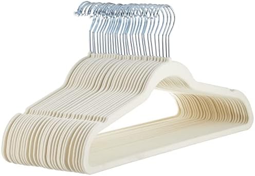 Amazon Basics Slim Velvet Non-Slip Space Saving Suit Clothes Hangers, Closet Organizer, Ivory/Beige, 30-Pack