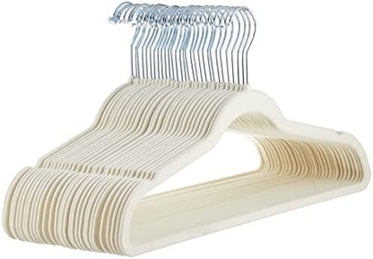 Amazon Basics Slim Velvet Non-Slip Space Saving Suit Clothes Hangers, Closet Organizer, Ivory/Beige, 30-Pack
