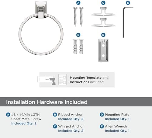 Amerock Highland Ridge 7-7/16 inch (189 mm) Width Polished Nickel Closed Towel Ring, BH36012PN