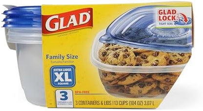 Glad GladWare XL Square Food Storage Containers, 104 Oz, 3 Count, 3-Pack