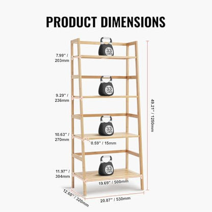 VEVOR 4-Tier Bamboo Ladder Shelf, Trapezoid Open Bookcase, Display Storage Rack Organizer, Freestanding Flower Plant Stand, Ladder Bookshelf Ideal for Bathroom, Bedroom, Office, Study, Natural