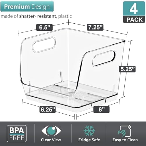 Sorbus Clear Pantry Organizer with Stackable Storage Bins, Open Front