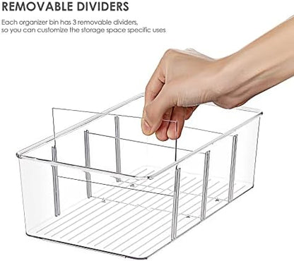 Vtopmart 4 Pack Food Storage Organizer Bins, Clear Plastic, 4 Compartments