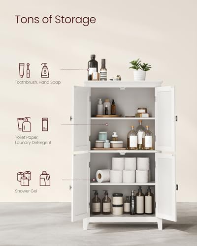 VASAGLE Bathroom Floor Storage Cabinet with 4 Doors, Cloud White