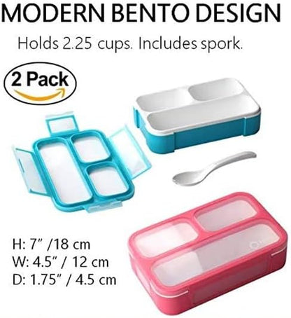 Snack Container - Small Bento Lunch Box for Kids Girls Boys Toddlers | MINI Leak-proof Boxes, Baby Bentobox for Daycare, Portion Containers, BPA-Free Pink and Blue Set of 2