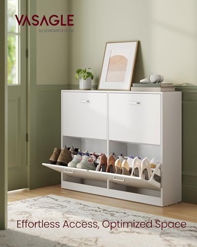 VASAGLE Shoe Cabinet with 4 Flip Doors, for 16-28 Pairs of Shoes