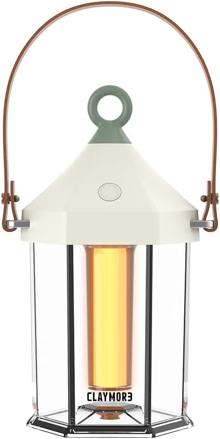 CLAYMORE Cabin Lamp (Ivory) - Aesthetic Portable Lantern for Outdoor Glamping, Camping, Events, Parties & Tents. USB-C Charging, Power Bank Function, Up to 55 Hours Battery Life, 3 Light Modes.