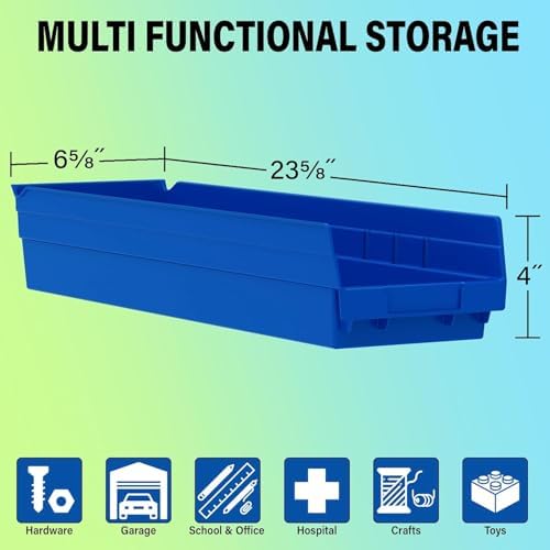 Akro-Mils 30164 Heavy Duty Plastic Shelf Bins, 24"x 6.5"x 4", Yellow, 6-Pk
