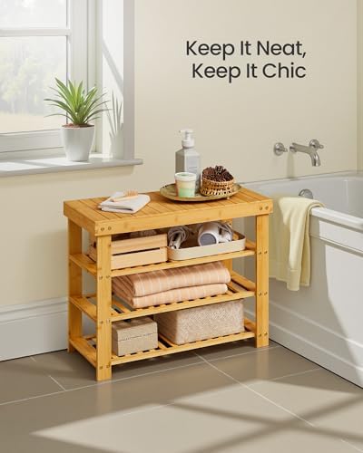 SONGMICS Shoe Rack Bench, 4 Tier Bamboo, 11.3 x 27.6 x 20.5 Inches