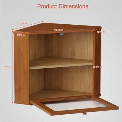 Goozii Walnut Brown Corner Bread Box for Kitchen Countertop, Double Layer Breadbox for Homemade Sourdough Bread, Dark Wooden Vintage Kitchen Counter Cabinet for Baked Goods, Tea, Coffee Beans