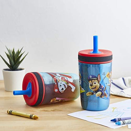 Zak Designs PAW Patrol Kelso Tumbler Set, Leak-Proof Screw-On Lid with Straw, Bundle for Kids Includes Plastic and Stainless Steel Cups with Additional Sipper (Paw Patrol), 3 Piece Set (Pack of 12)