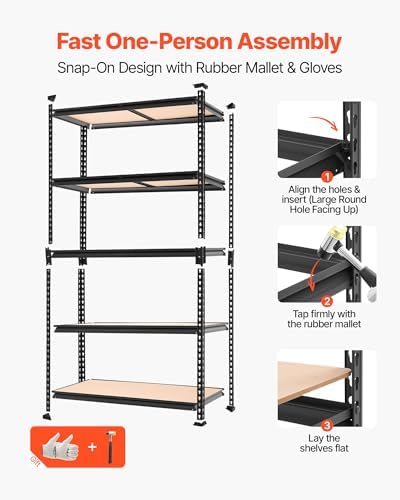 VEVOR Storage Shelves, 5-Tier Adjustable, 2500 lbs Capacity, Heavy Duty Garage Storage Shelving Unit, Metal Utility Rack Shelf, for Garage Warehouse Basement Kitchen, 40.35" W x 20.35" D x 71.38" H