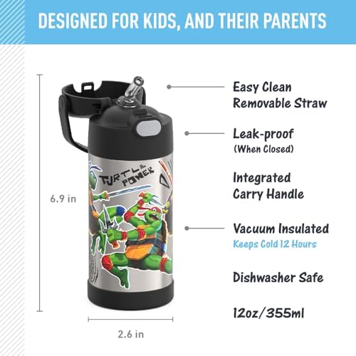 THERMOS FUNTAINER Water Bottle with Straw, 12oz, TMNT