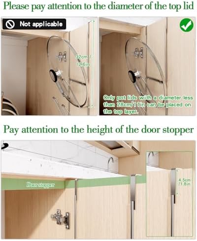 Over Cabinet Door Pot Lid Organizer, 2-Tier Stainless Steel Pan Cover Rack, Kitchen Storage Holder