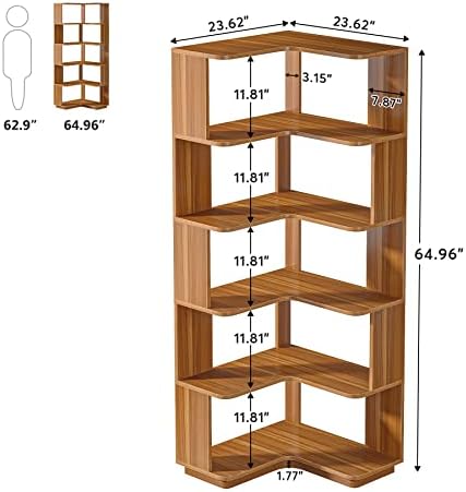 Tribesigns 6-Tier Corner Bookshelf, 65" Modern Tall Bookcase Book Shelf
