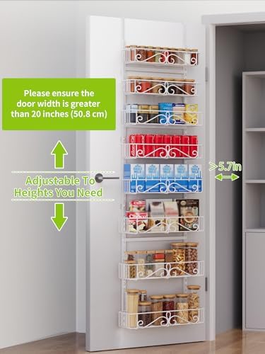 8-Tier Over Door Pantry Organizer, Adjustable Metal Hanging Storage Rack for Kitchen Pantry, White