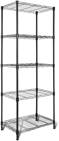 Whitmor 5 Tier Storage Shelves, Heavy Duty Metal Shelving, 200 lbs Capacity per Shelf, 1000 lbs Total, Easy Assembly for Kitchen, Garage, Plant, 18" L x 12" W x 50" H, Black