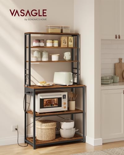 VASAGLE Coffee Bar, 31.5 Inches 6-Tier Baker's Rack with 6 Hooks