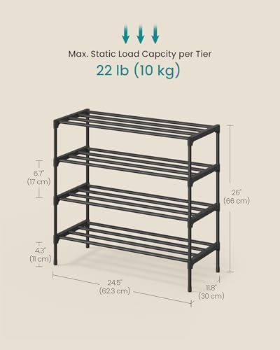 SONGMICS Shoe Rack, 4-Tier Stackable Metal Shoe Organizer, 24.5" Wide