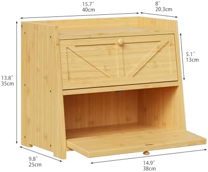 Trironsun Vintage Double Layer Bread Box for Kitchen Counter Bamboo Bread Storage Container Large Capacity Bread Storage Bin (Natural Bamboo)