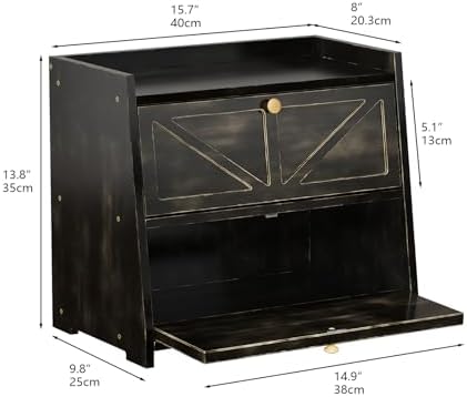 Trironsun Vintage Double Layer Bread Box for Kitchen Counter Bamboo Bread Storage Container Large Capacity Bread Storage Bin (Antique Black)