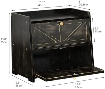 Trironsun Vintage Double Layer Bread Box for Kitchen Counter Bamboo Bread Storage Container Large Capacity Bread Storage Bin (Antique Black)