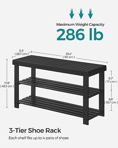 SONGMICS Shoe Rack Bench, 3-Tier Bamboo Entryway Bench, 35.2 Inches Width