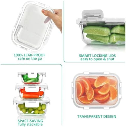 KOMUEE 24 Pieces Glass Food Storage Containers Set, White