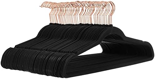 Amazon Basics Slim Velvet Non-Slip Space Saving Suit Clothes Hangers for Closet Organization, Black/Rose Gold, 50-Pack