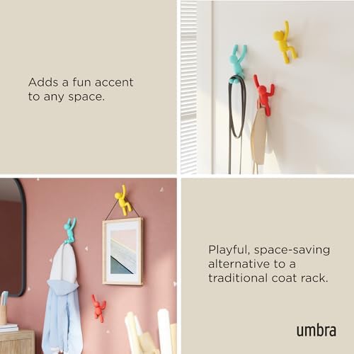 Umbra Buddy Wall Hooks, Wall Mount Coat Hooks, Set of 3, Multi-Color