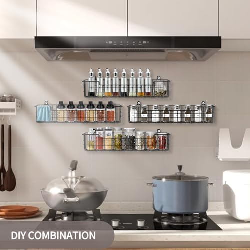 Wall Mounted Spice Rack Organizer, 2 Pack, Black