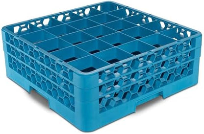 Carlisle FoodService Products Opticlean 25-Compartment Glass Racks for Restaurants with 2 Extenders - Dishwasher Rack for Beverage Glasses, Goblets, 3.19" Max Diameter, Blue, (Pack of 3)