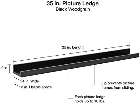 MCS Picture Ledge Shelf, Room Decor Floating Shelf, Black Woodgrain, 35 Inch