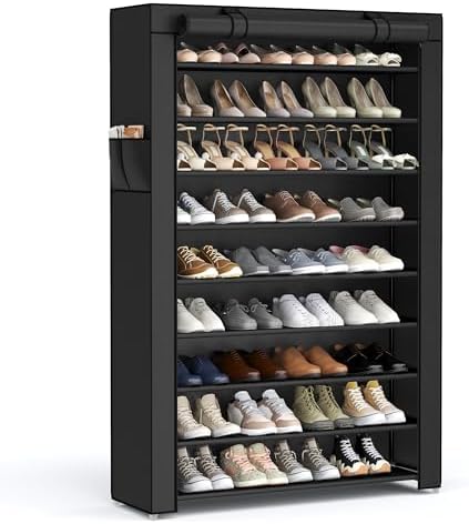 SONGMICS 10-Tier Shoe Rack with Cover, Shoe Storage Cabinet for 40-50 Pairs