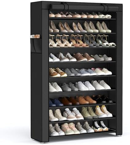 SONGMICS 10-Tier Shoe Rack with Cover, Shoe Storage Cabinet for 40-50 Pairs