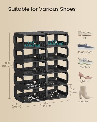 SONGMICS Shoe Rack, 12 Tiers, Narrow Open Shelf, Space-Saving