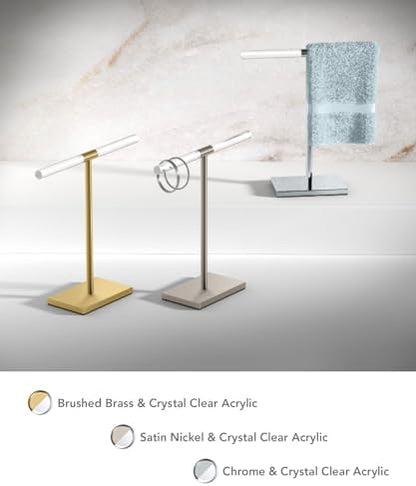 Gatco 1344B, Modern Rectangle Base Freestanding Countertop Towel Holder, Brushed Brass/Acrylic / 10.50" W x 11.13" H T-Shape Style Countertop Hand Towel Holder for Bathroom, Kitchen Towel Rack