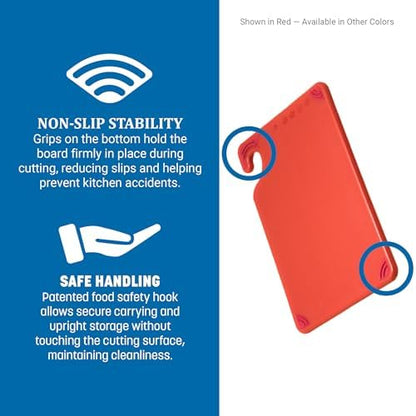 San Jamar Saf-T-Grip Plastic Cutting Board with Safety Hook, 6" x 9" x 0.375", Red