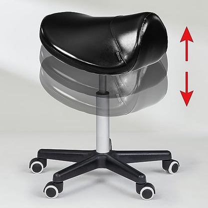 Master Massage Ergonomic Saddle Chair-Saddle Stool- Hydraulic Swivel Rolling Chair-Salon Clinical Tattoo Dentist Clinic Stool, Spas, Salons Stools, Workshop Office-Black