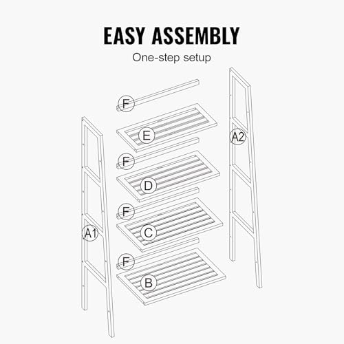 VEVOR 4-Tier Bamboo Ladder Shelf, Trapezoid Open Bookcase, Display Storage Rack Organizer, Freestanding Flower Plant Stand, Ladder Bookshelf Ideal for Bathroom, Bedroom, Office, Study, Natural
