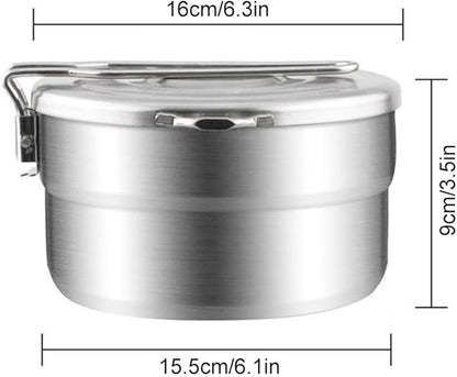 Lixada Stainless Steel Camping Cook Pot 1.5L with Lid and Folding Handle, Large Capacity Bento Pot for Outdoor Backpacking, Hiking, Picnic