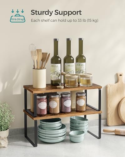 SONGMICS Cabinet Organizer Shelf, Set of 2 Spice Rack, Kitchen Storage