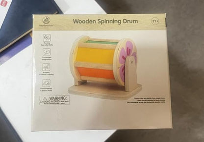 Montessori Spinning Drum Baby Toys, Wooden Tummy Time Mirror Play Kit and Rainbow Fabric Ball Kit Toys for 6-12 Months Toddlers