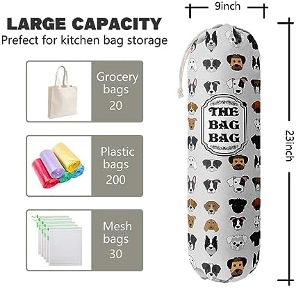 Grocery Bags Holder Organizer For Shopping Bags, Wall Mount Plastic Bags Storage Container Dispensers, Pet Lovers Home Kitchen Bags, The Bag Bag Grocery Bag Holder, Gifts For Women Dog Mom Dad (G-9)