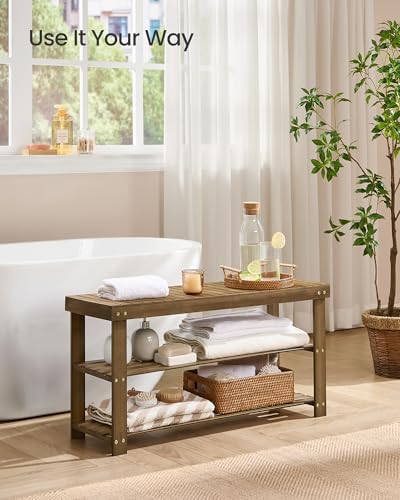 SONGMICS Shoe Rack Bench, 3-Tier Bamboo Entryway Bench, 35.2 Inches Width