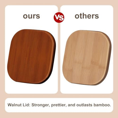 3Pack Square Glass Pasta Storage Containers Walnut Wood Lid 70oz+132 Labels