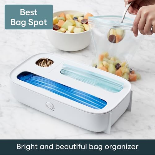 YouCopia StoraBag Drawer Food Bags Dispenser, 3-Slot, Plastic Sandwich Bag Organizer For Kitchen Storage, White