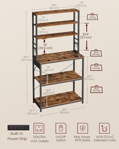 VASAGLE Coffee Bar, 31.5 Inches 6-Tier Baker's Rack with 6 Hooks
