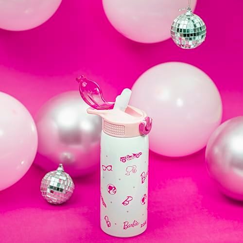 Zak Designs Barbie Porter Water Bottle for Travel and At Home, 19 oz Vacuum Insulated Stainless Steel with Locking Spout Cover, Built-In Carrying Loop, Leak-Proof Design (Barbie)